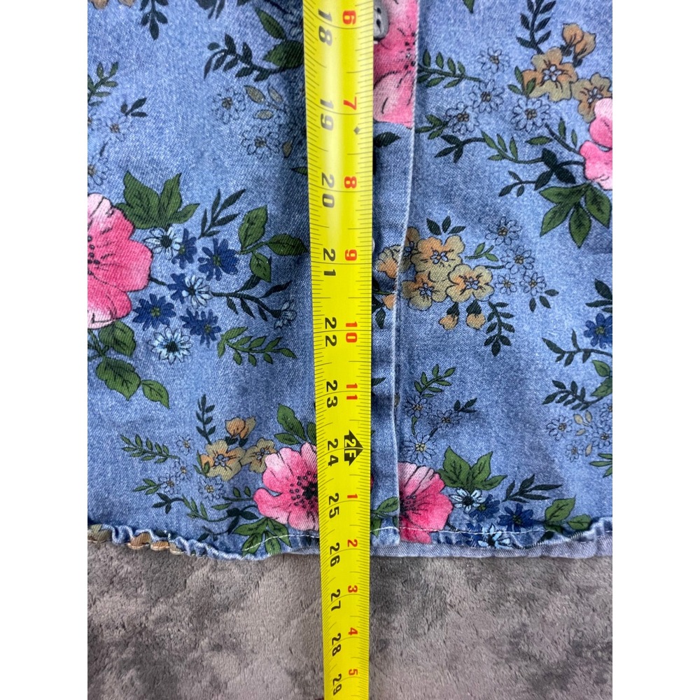 Vintage 90s CAPACITY Women M Denim Floral Shirt Blue Pink Button Up Long Sleeve - Picture 5 of 13